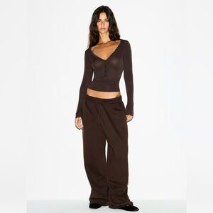 SKIMS Espresso Brown Women's Fleece Baggy Sweatpants